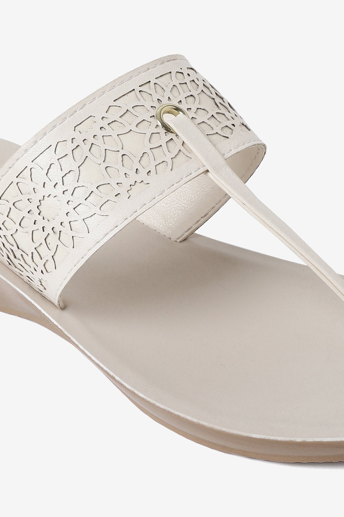 Aurelia Laser Cut Ecru Almond Toe Wedge