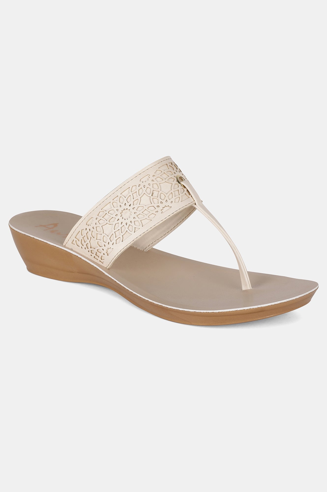 Aurelia Ecru Laser Cut Almond Toe Wedge-Zcynthia