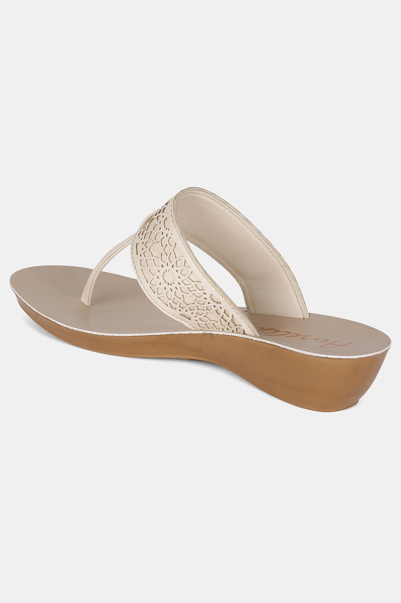 Aurelia Ecru Laser Cut Almond Toe Wedge-Zcynthia