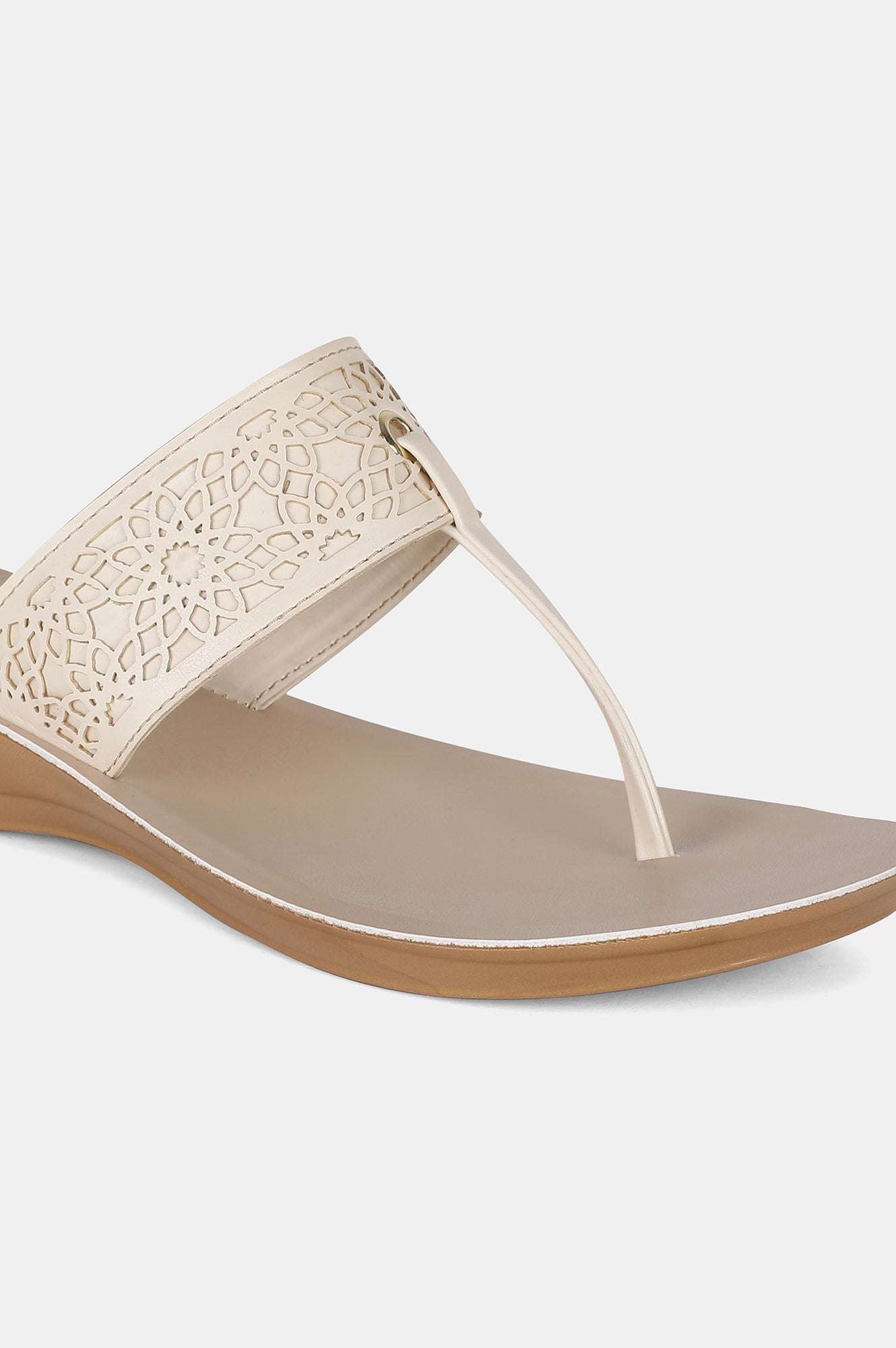 Aurelia Ecru Laser Cut Almond Toe Wedge-Zcynthia