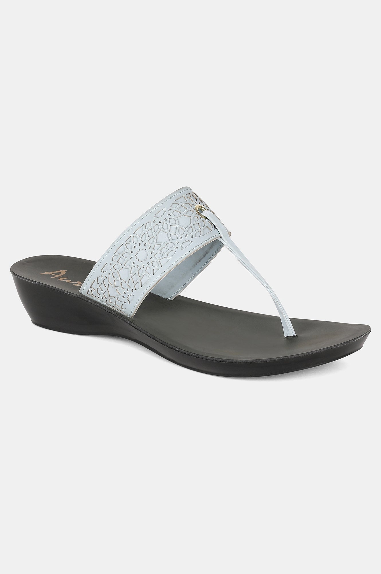 Sky Blue Almond Toe Laser Cut Wedge - ZCynthia