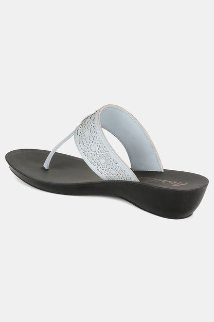 Sky Blue Almond Toe Laser Cut Wedge - ZCynthia