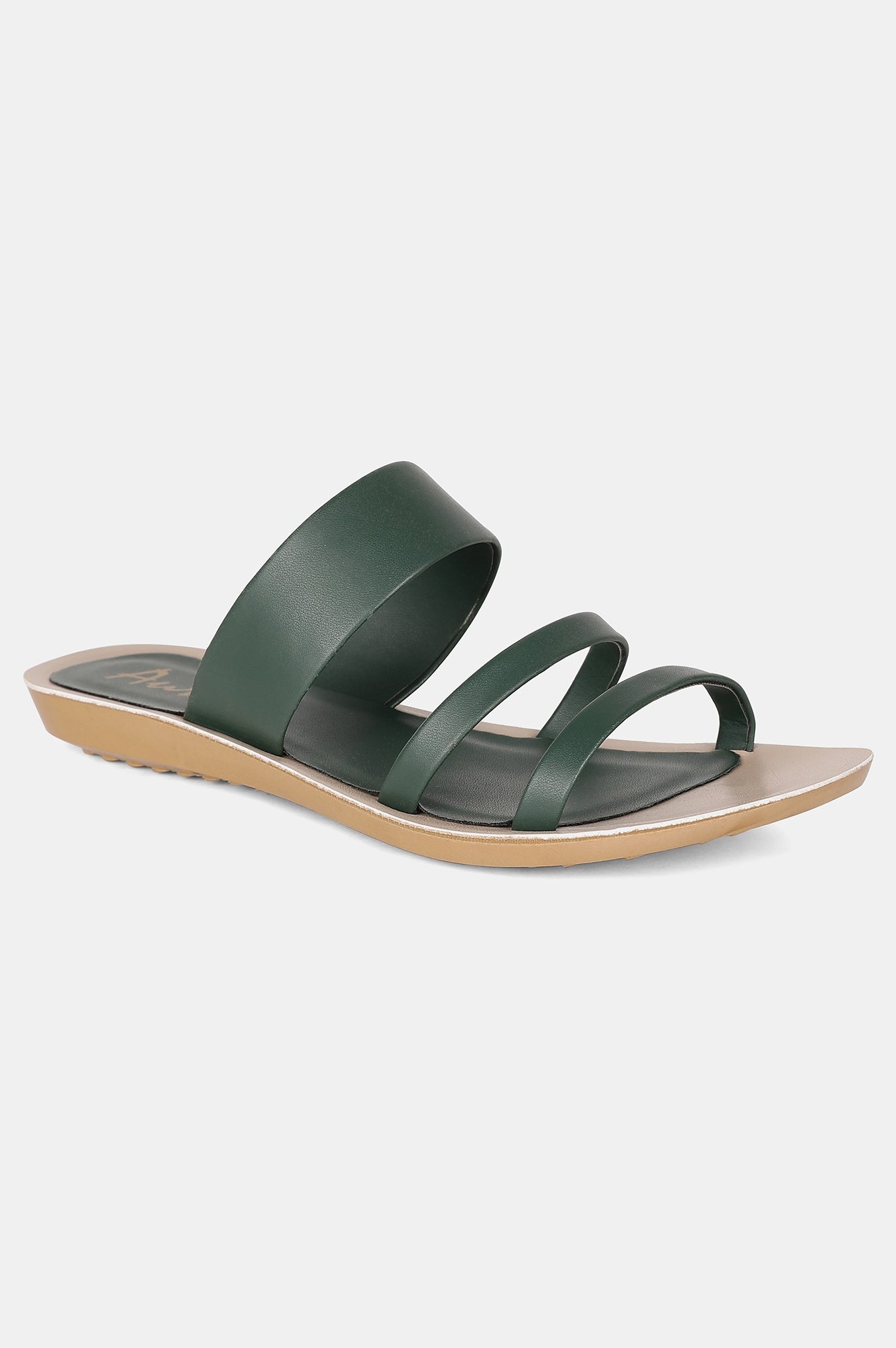 Aurelia Green Solid Almond Toe Flat-Zdaphne