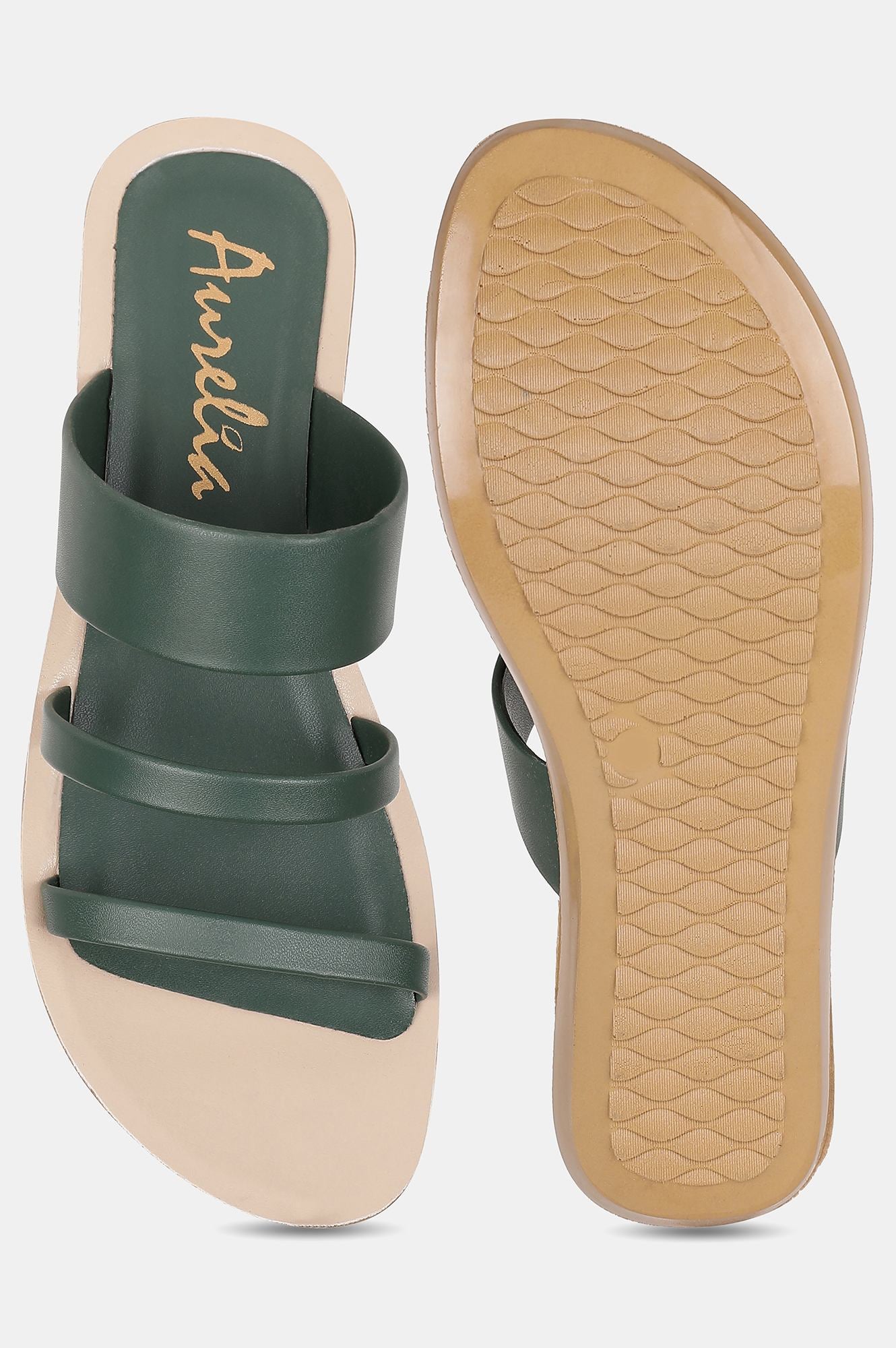 Aurelia Green Solid Almond Toe Flat-Zdaphne