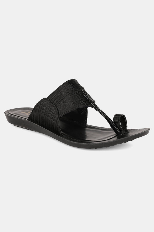 Aurelia Black Textured Almond Toe Flat-Zdarlene