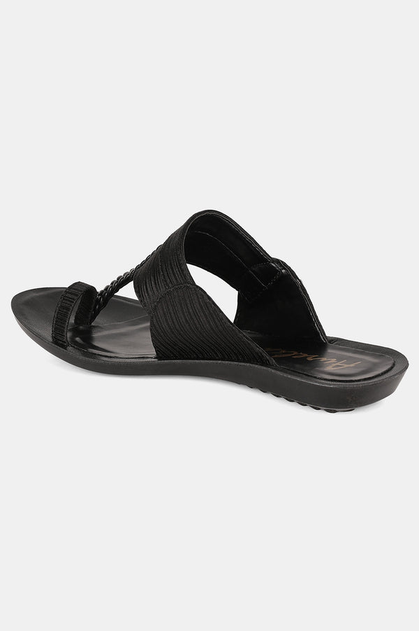 Aurelia Black Textured Almond Toe Flat-Zdarlene