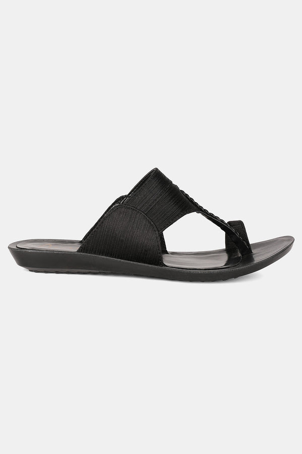 Aurelia Black Textured Almond Toe Flat-Zdarlene