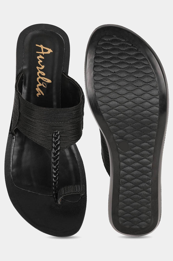 Aurelia Black Textured Almond Toe Flat-Zdarlene