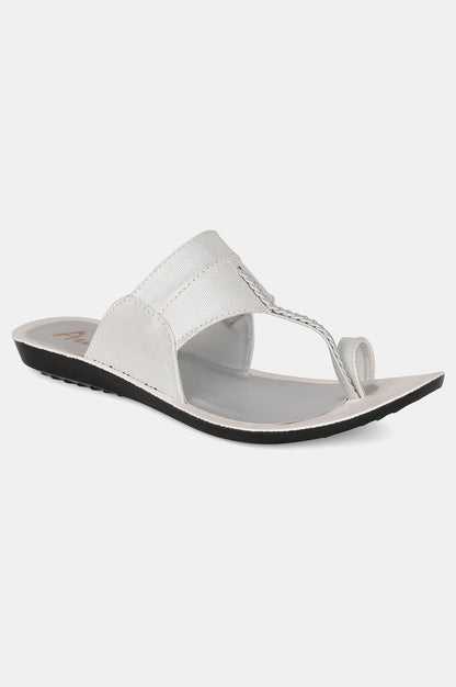 Silver Almond Toe Textured Flat - ZDarlene