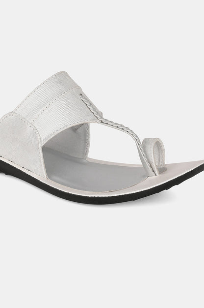 Silver Almond Toe Textured Flat - ZDarlene