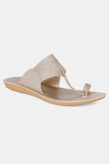 Aurelia Gold Glitter Textured Almond Toe Flat-Zdarlene