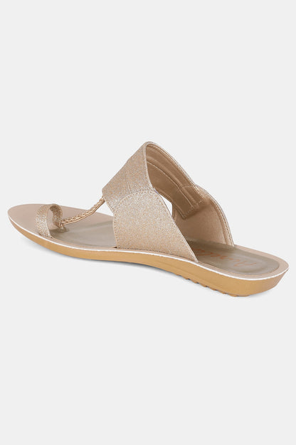 Aurelia Gold Glitter Textured Almond Toe Flat-Zdarlene