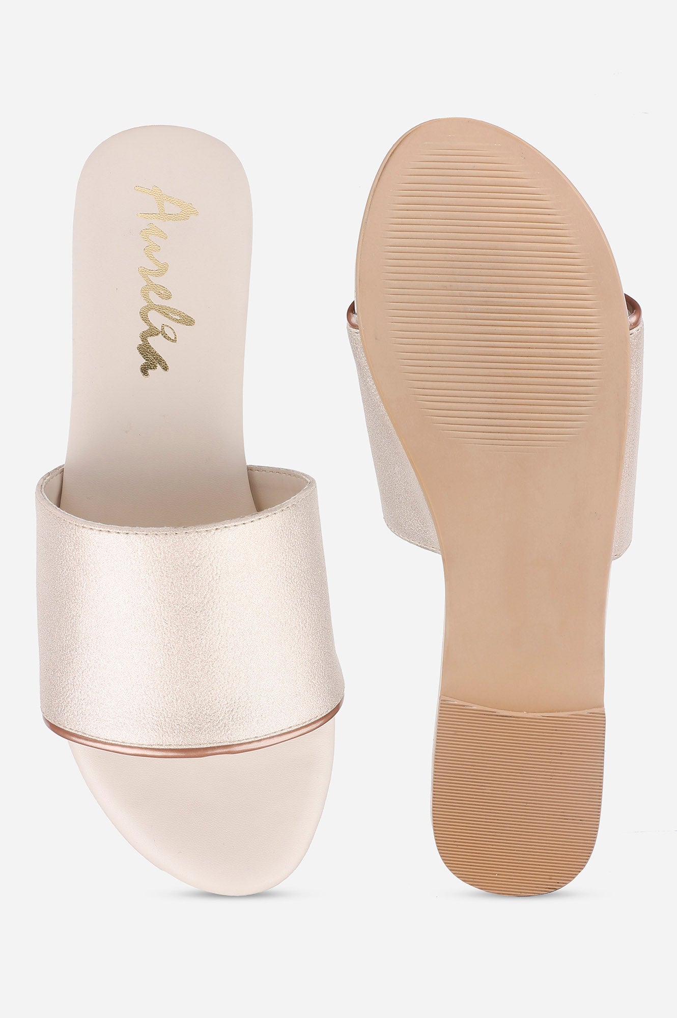 Rose Gold Round Toe Textured Flat - ZDina