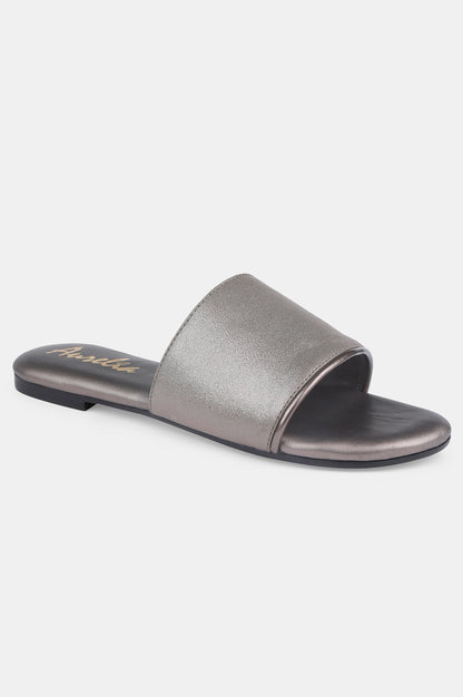 Pewter Round Toe Textured Flat - ZDina