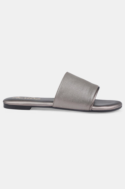 Pewter Round Toe Textured Flat - ZDina