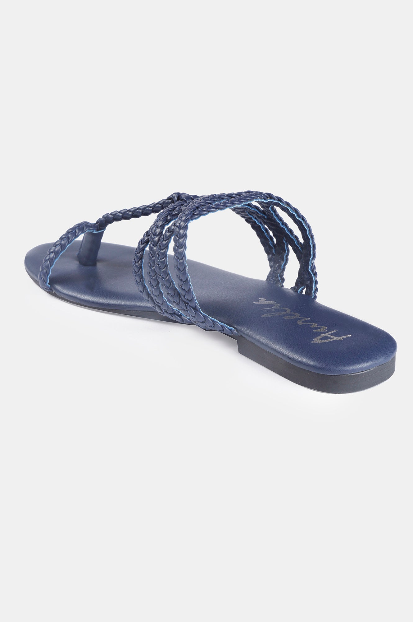 Navy Almond Toe Woven Design Flat - Zdorothy