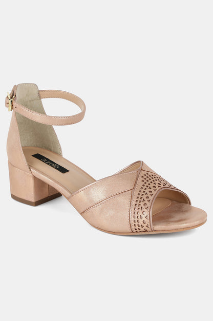 Aurelia Gold Almond Toe Laser Cut Block Heel - ZRicky