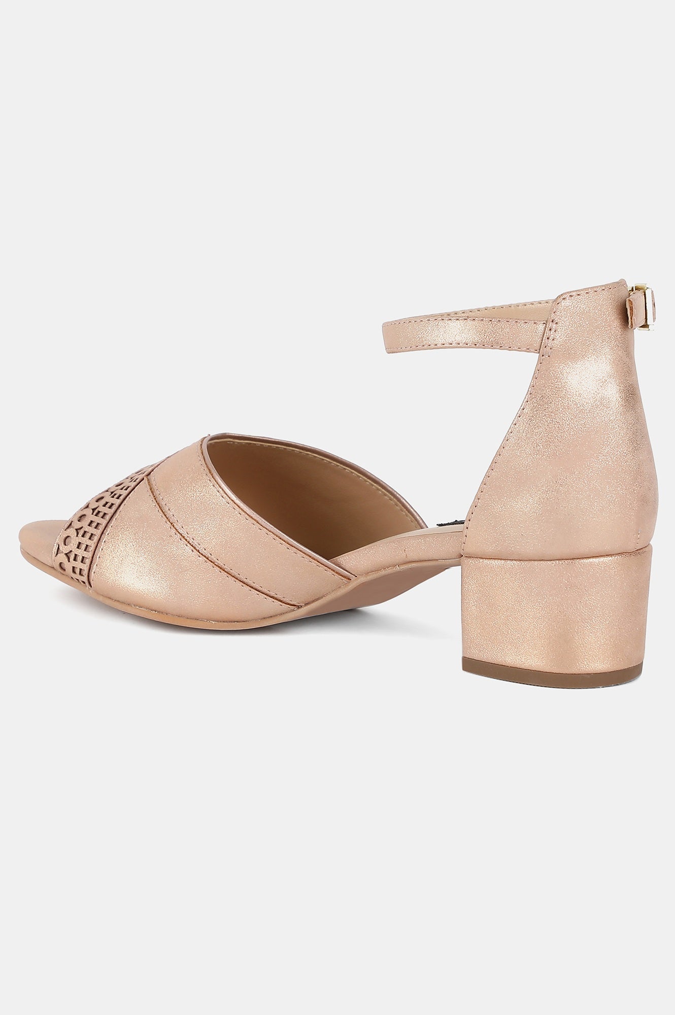 Aurelia Gold Almond Toe Laser Cut Block Heel - ZRicky