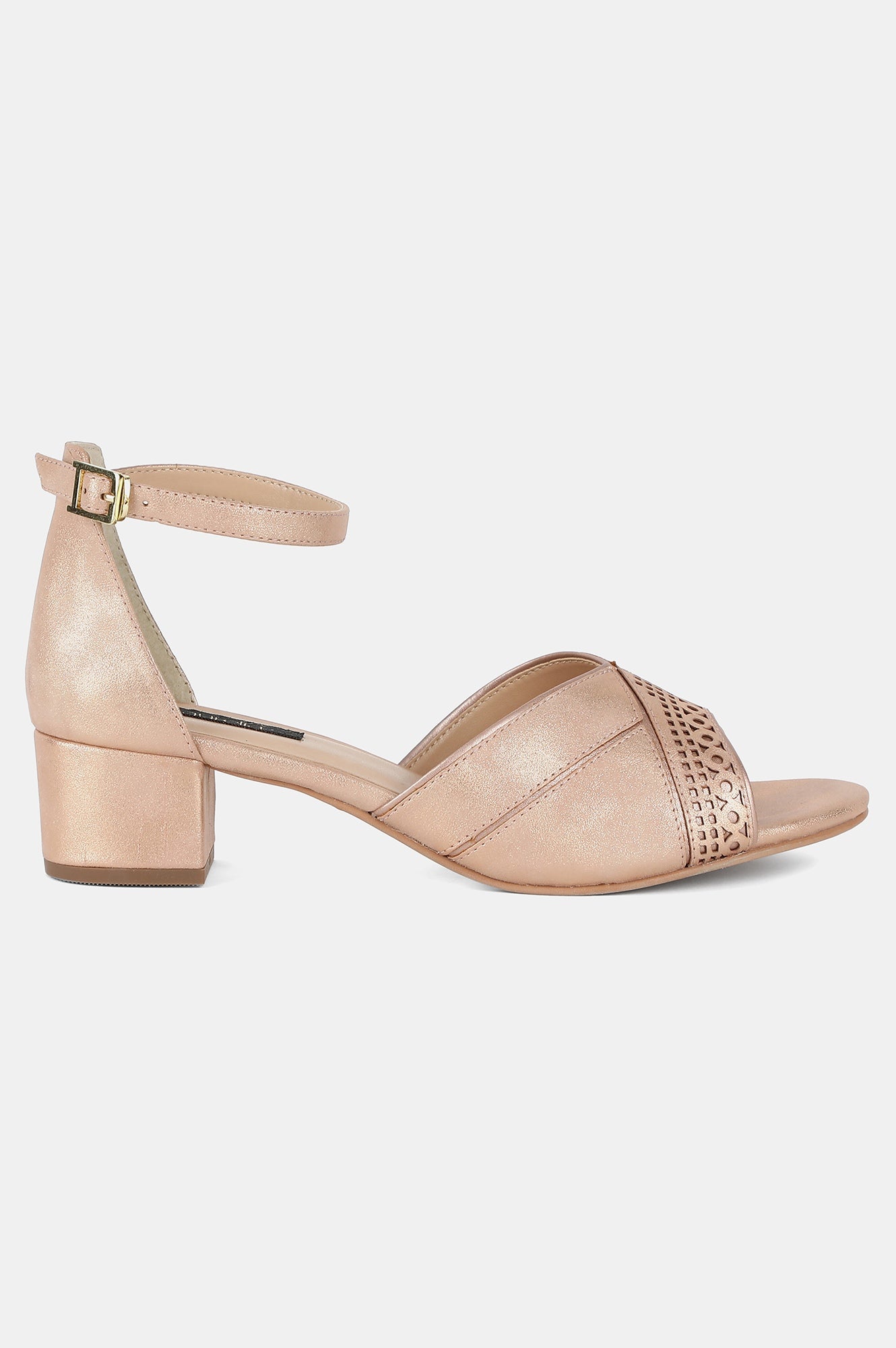 Aurelia Gold Almond Toe Laser Cut Block Heel - ZRicky