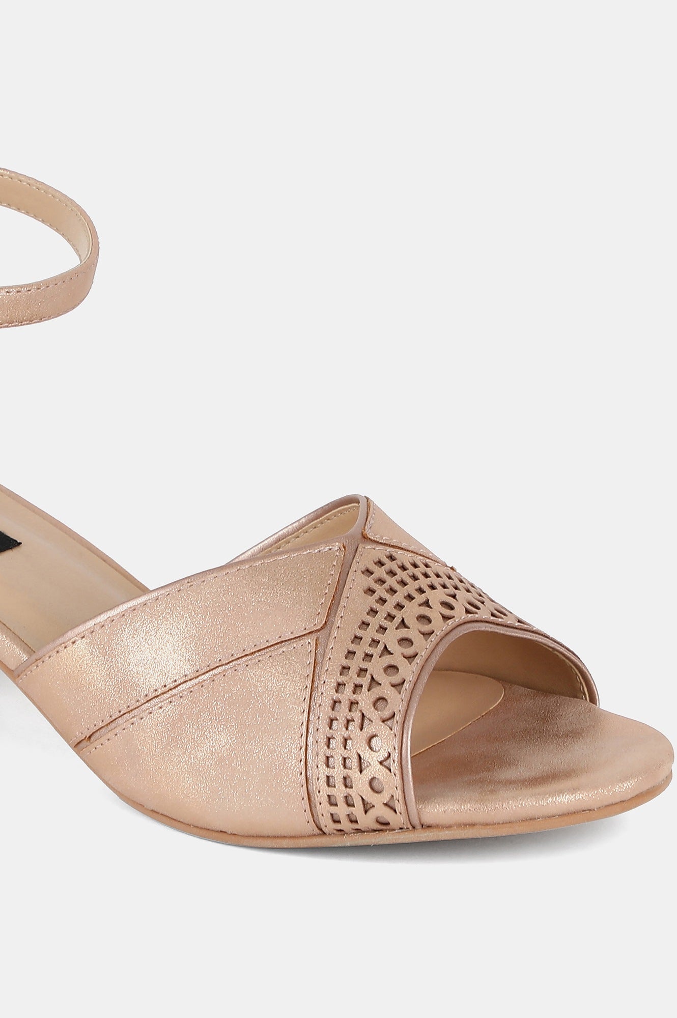 Aurelia Gold Almond Toe Laser Cut Block Heel - ZRicky