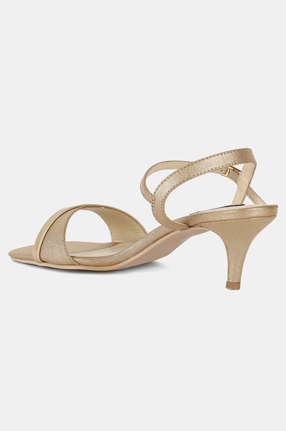 Aurelia Gold Square Toe Textured Kitten Heel - ZGeorgina