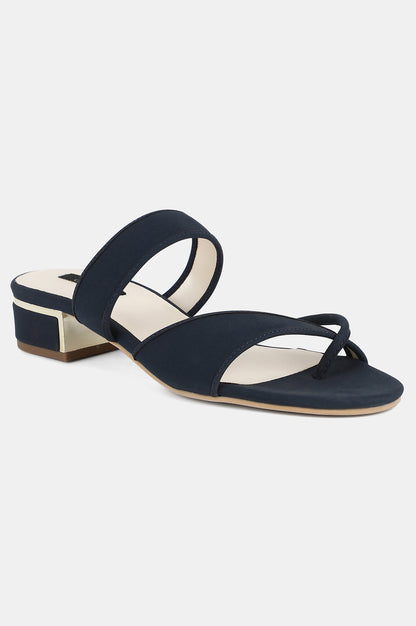 Aurelia Navy Almond Toe Solid Block Heel - ZRegina