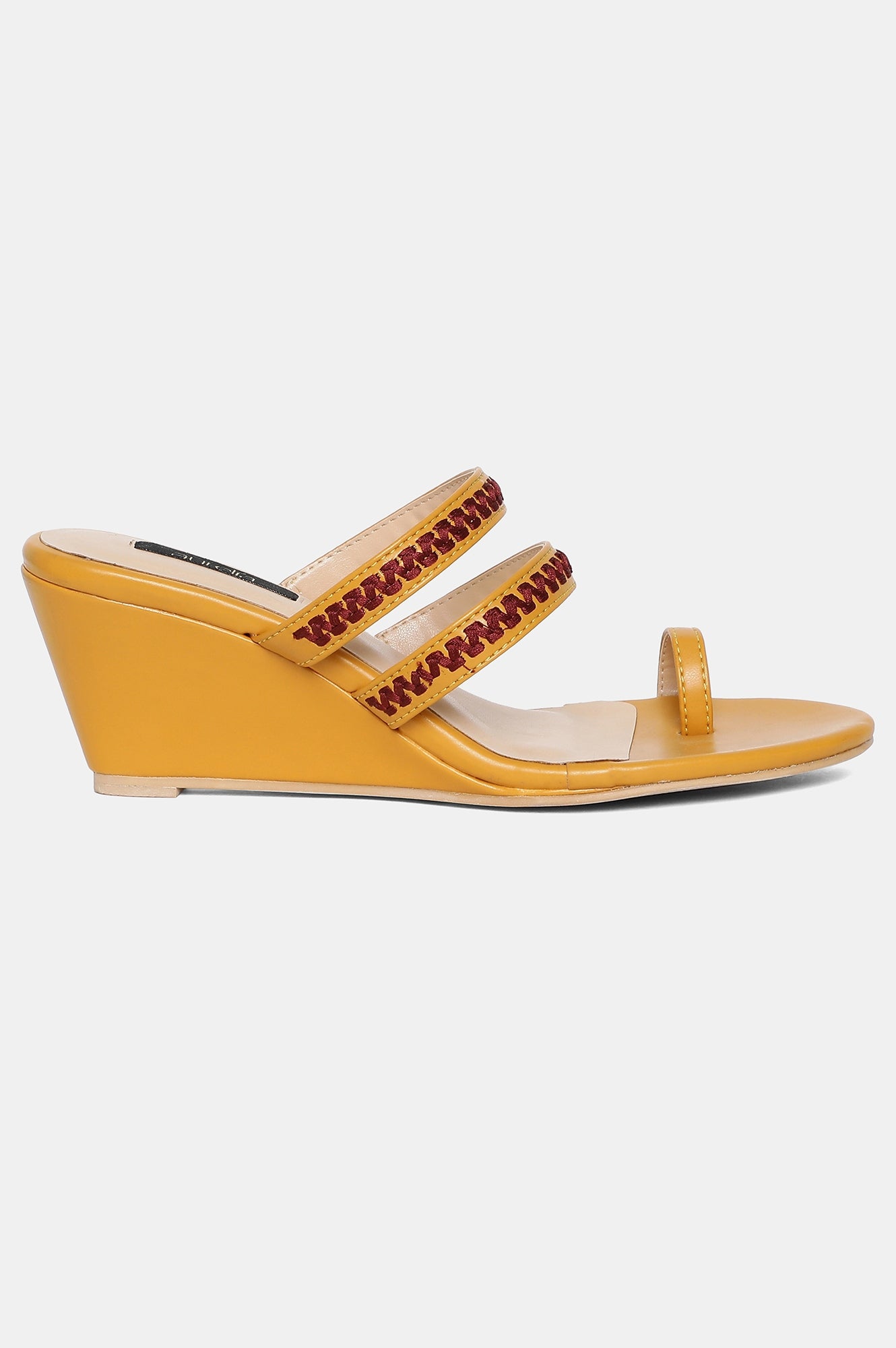 Mustard Almond Toe Embroidery Wedge-ZJanet