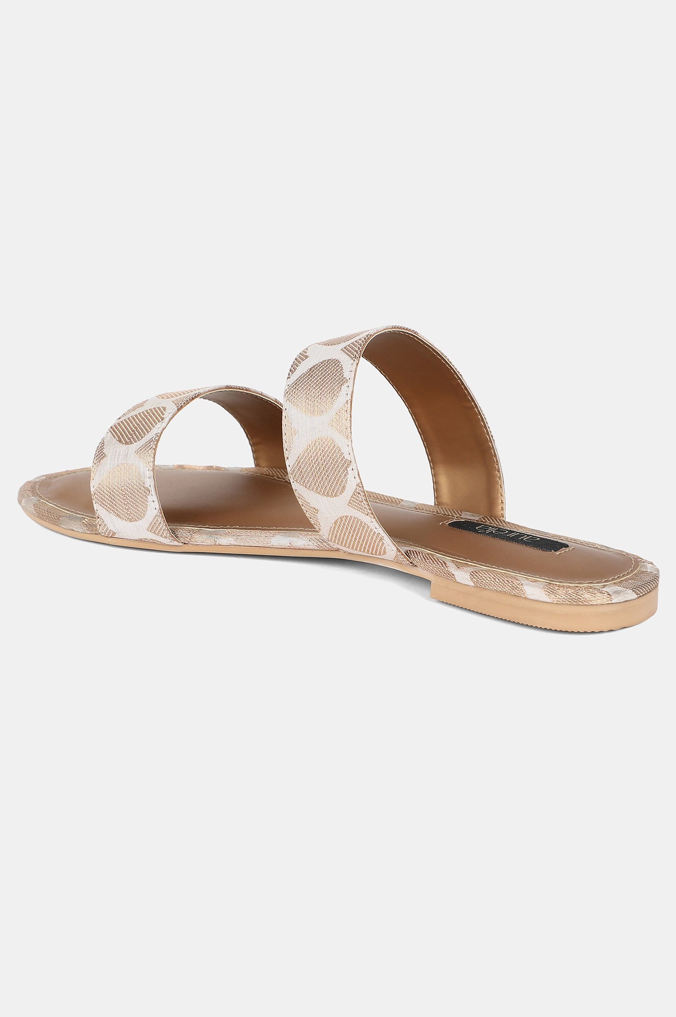 White Gold Almond Toe Self Design Flat - Zkailyn