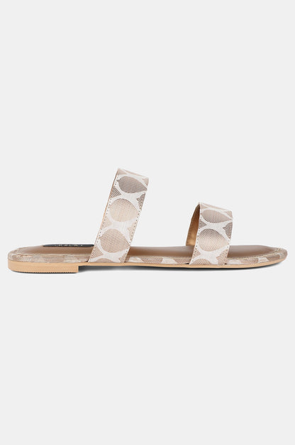 White Gold Almond Toe Self Design Flat - Zkailyn