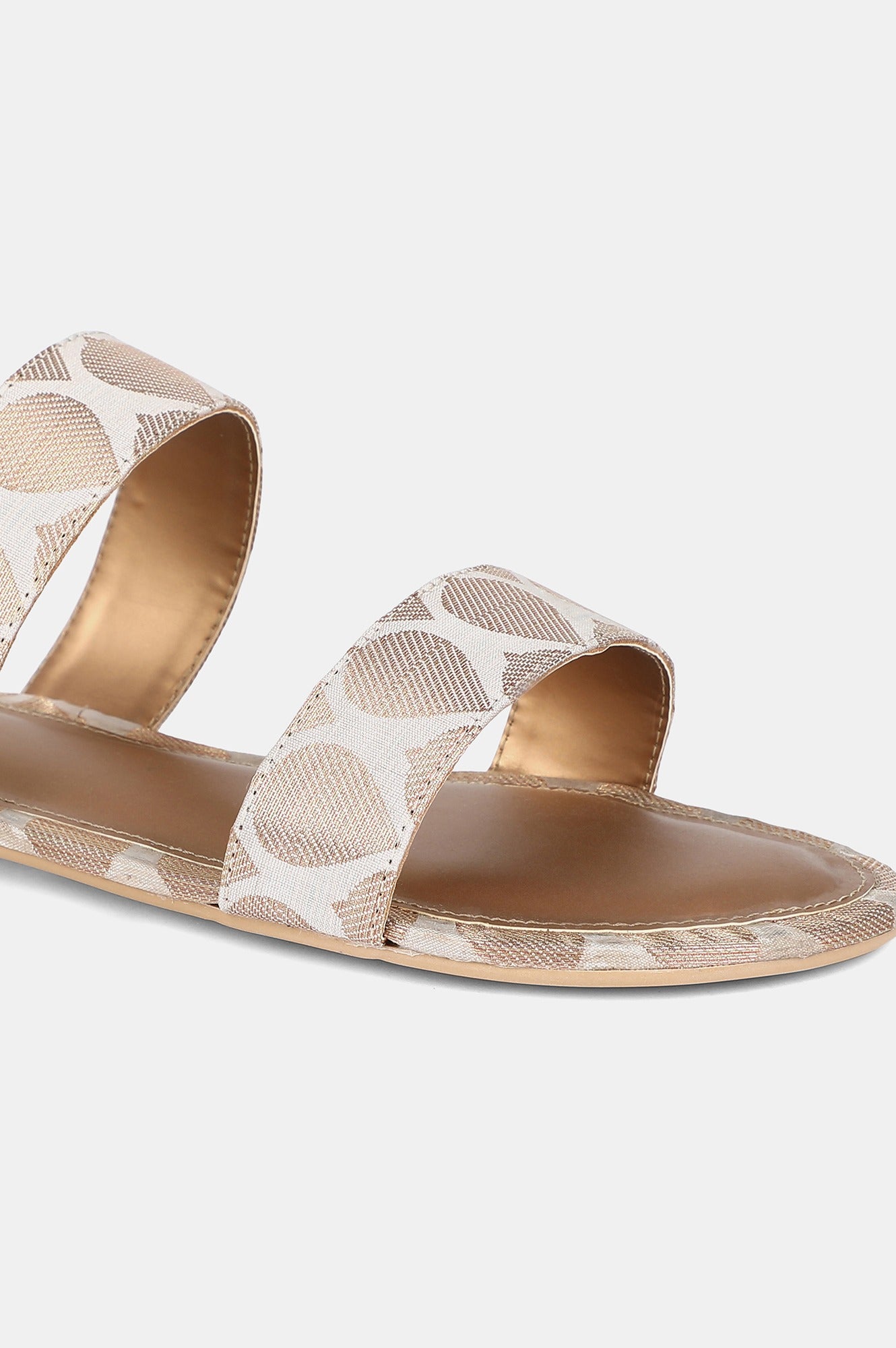 White Gold Almond Toe Self Design Flat - Zkailyn