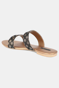 Black Gold Almond Toe Self Design Flat - Zkailyn
