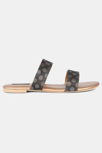Black Gold Almond Toe Self Design Flat - Zkailyn