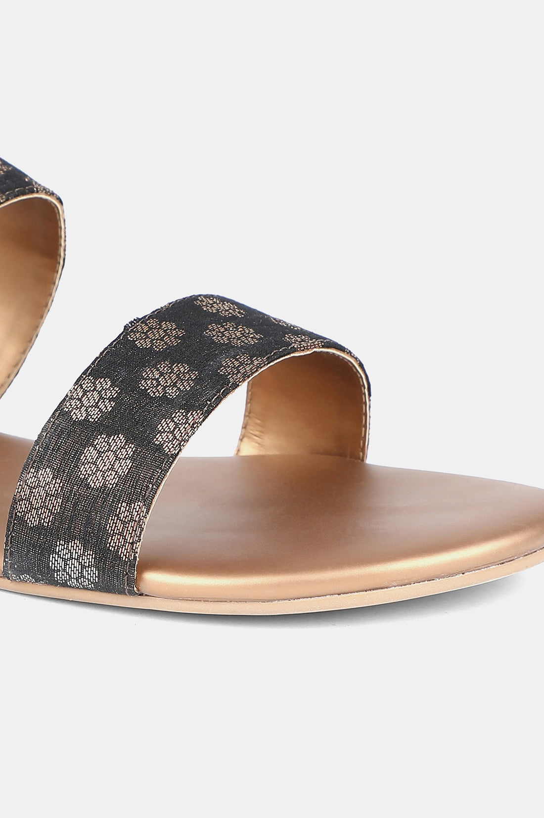 Black Gold Almond Toe Self Design Flat - Zkailyn