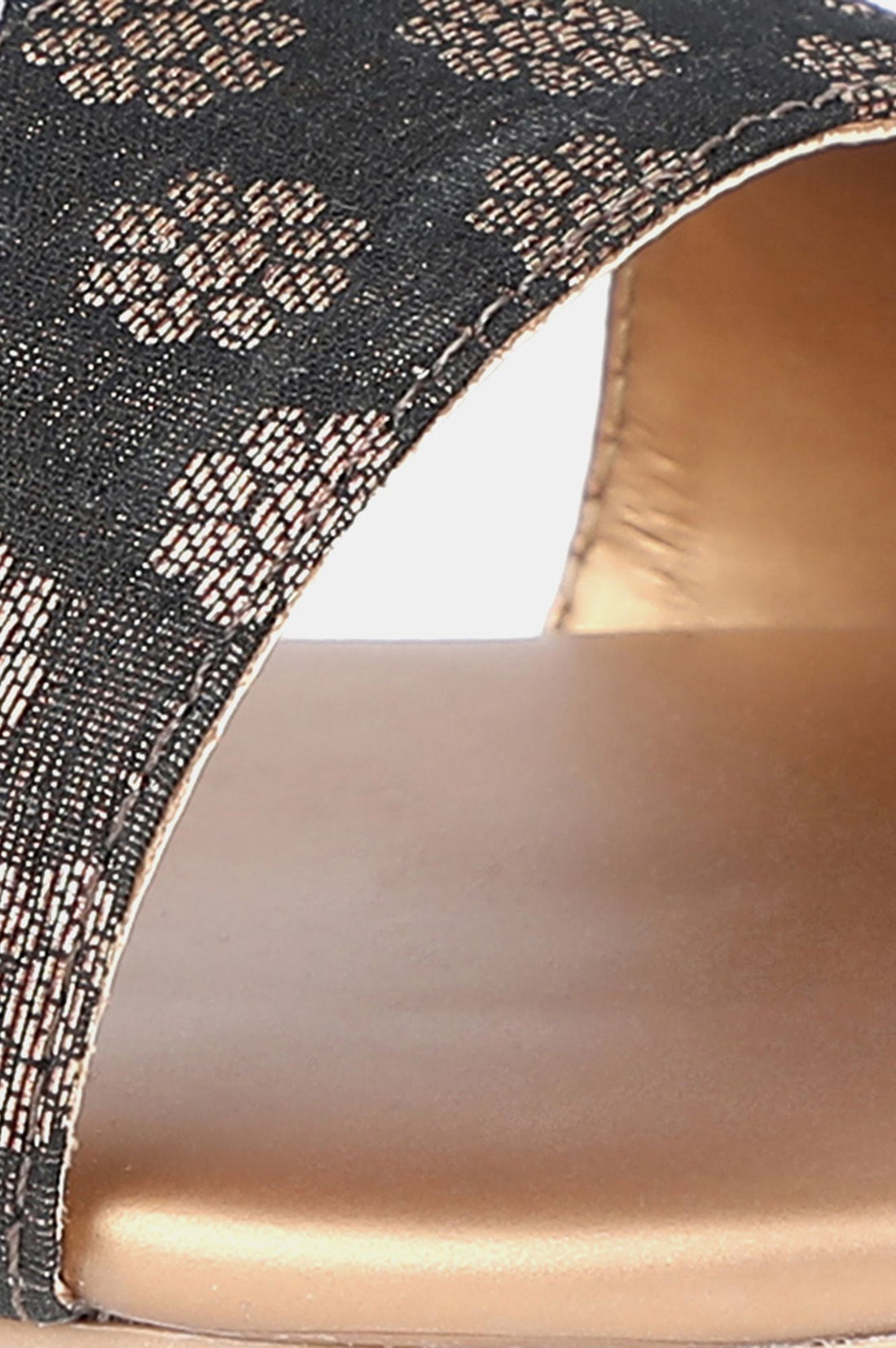 Black Gold Almond Toe Self Design Flat - Zkailyn