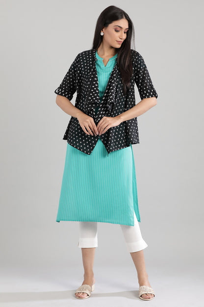 Black Round Neck Yarn- Dyed kurta