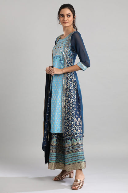 Blue Round Neck Floral Print kurta Set