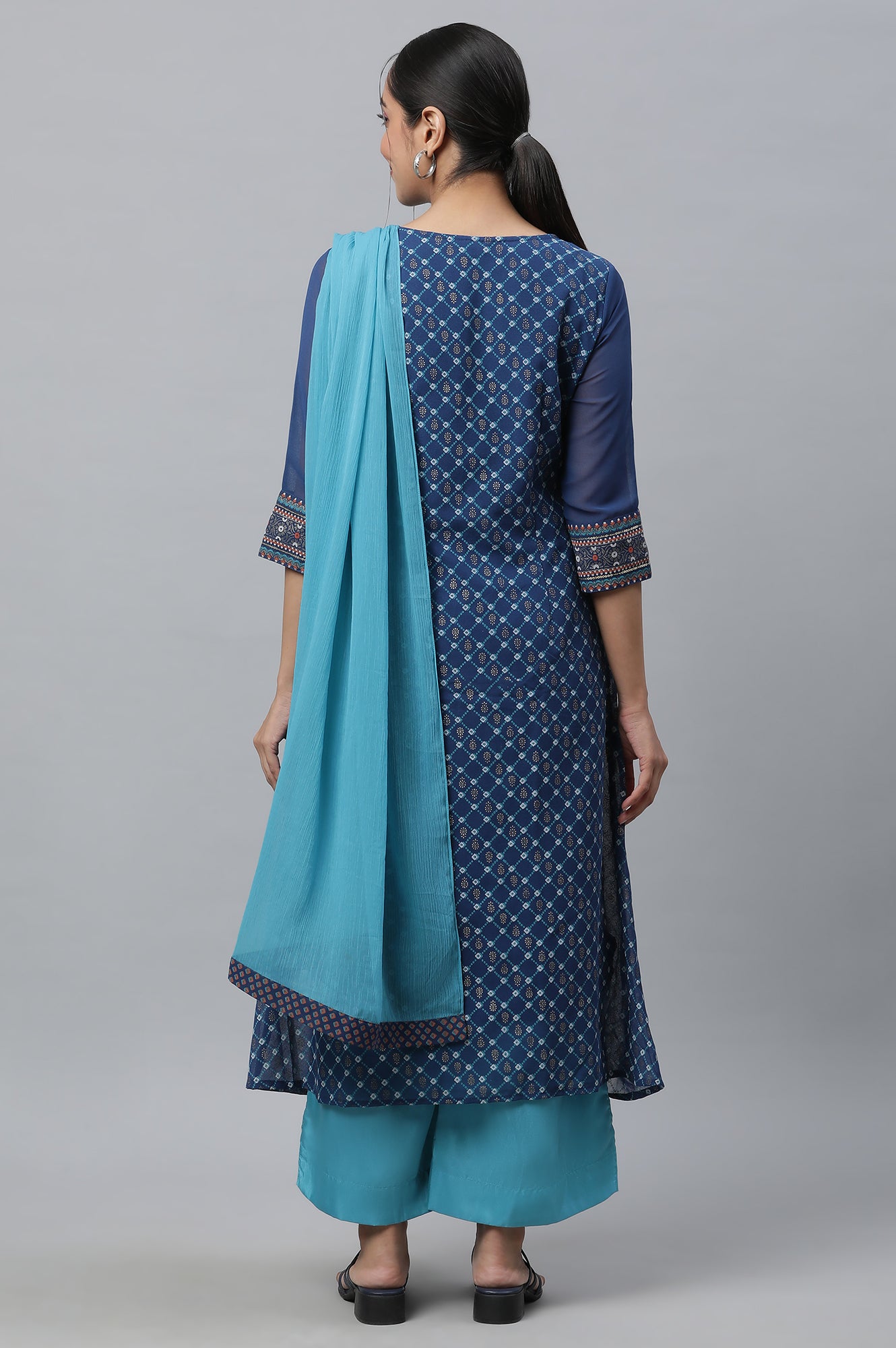 Blue Round Neck Printed kurta Set