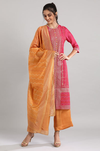 Pink Mandarin Neck Printed kurta Set