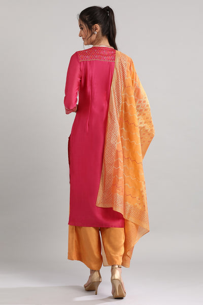 Pink Mandarin Neck Printed kurta Set