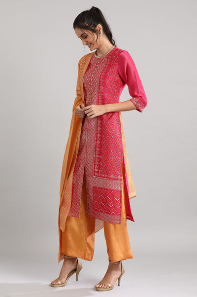 Pink Mandarin Neck Printed kurta Set