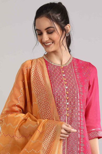 Pink Mandarin Neck Printed kurta Set
