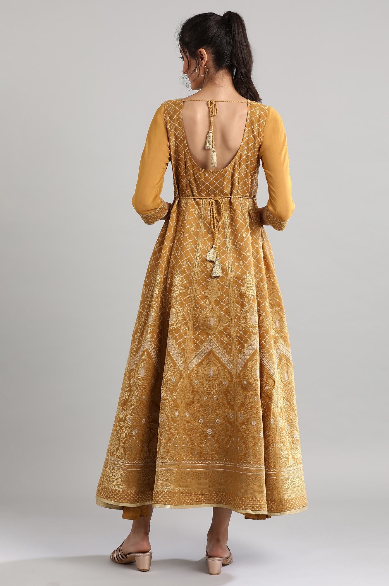 Golden Round Neck Printed Dress