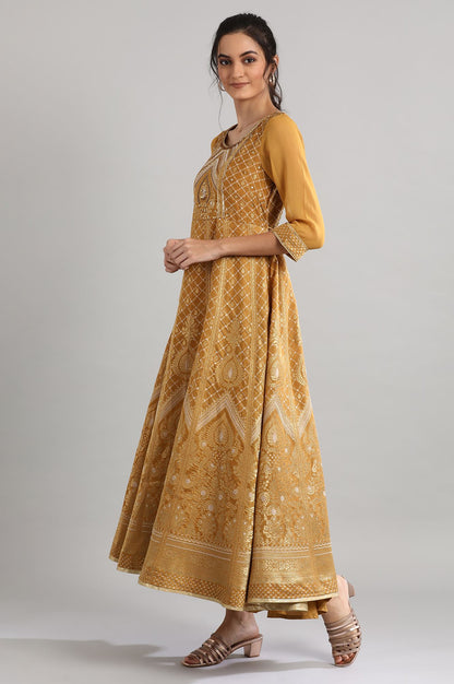 Golden Round Neck Printed Dress