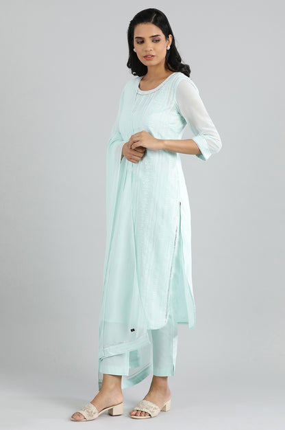 Blue Round Neck Embroidered kurta Set