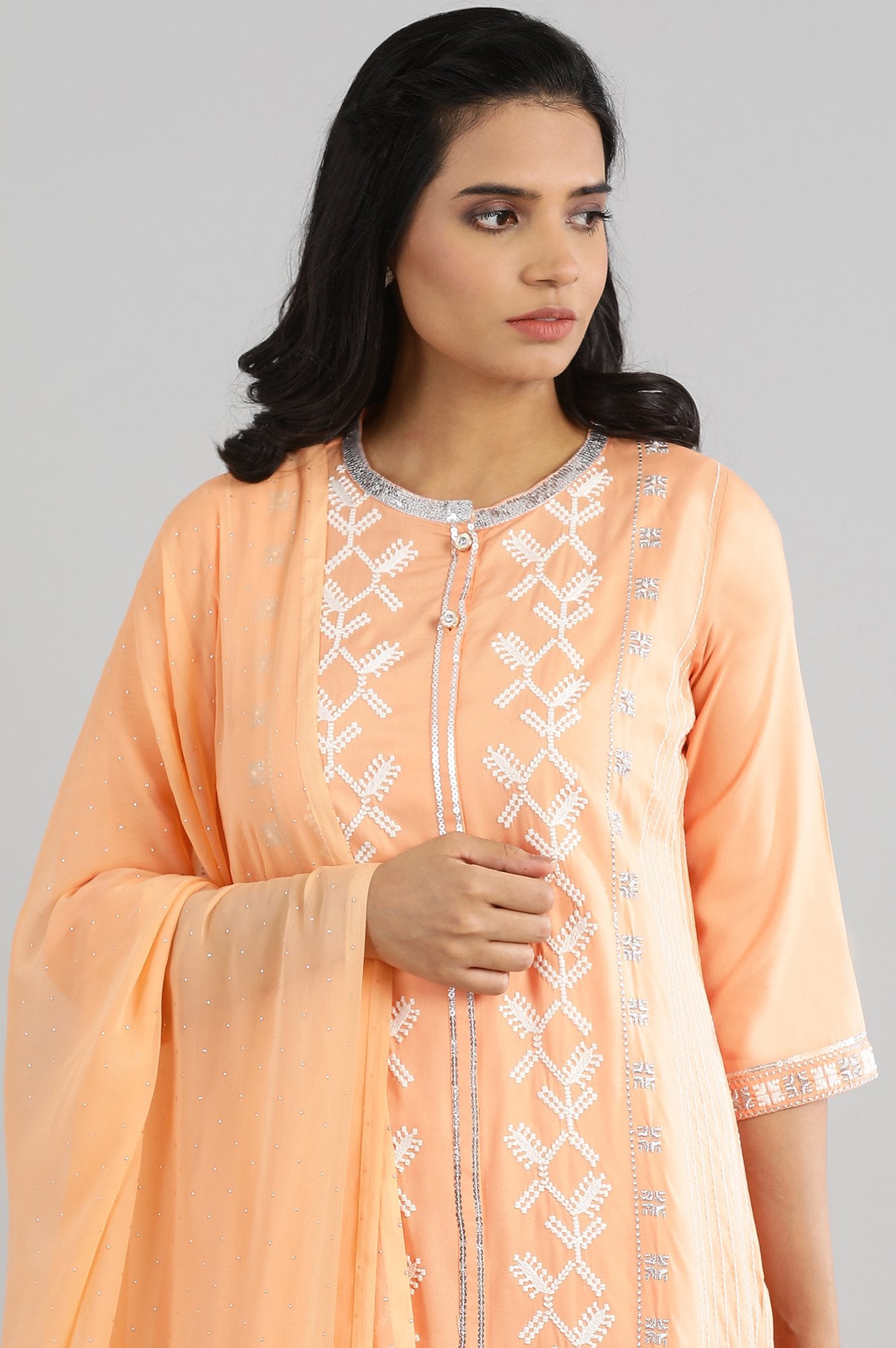 Peach-Coloured Embroidery kurta Set