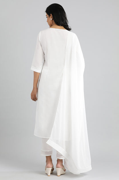 White Round Neck Embroidery kurta Set