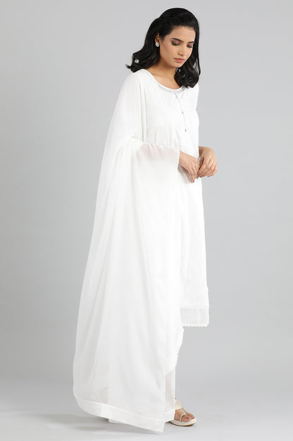 White Round Neck Embroidery kurta Set