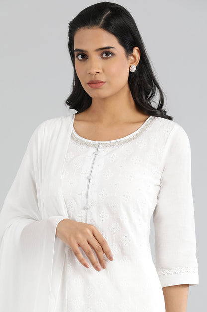 White Round Neck Embroidery kurta Set