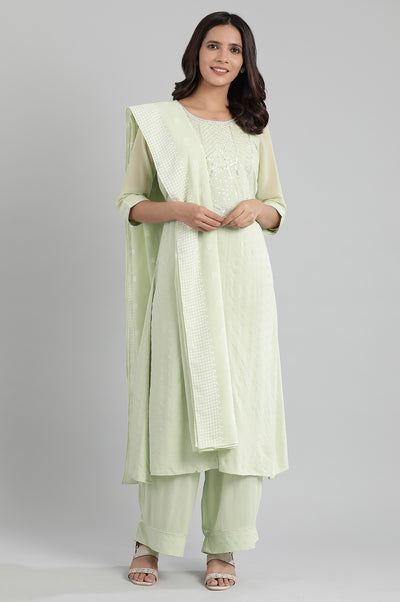 Green Round Neck Embroidery kurta Set
