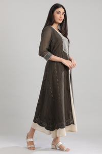 Grey Ankle-Length Embroidery kurta Set